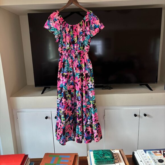 Lilly Pulitzer Ellabell Bohemian Garden Floral Tiered Maxi Dress Pockets Large - Picture 11 of 14